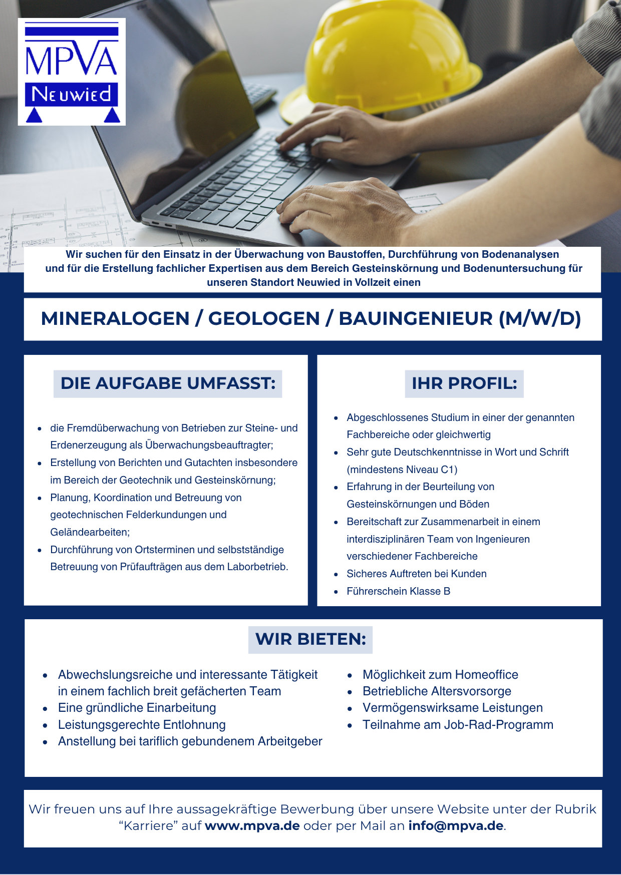 Stellenanzeige Mineraloge / Geologe / Bauingenieur