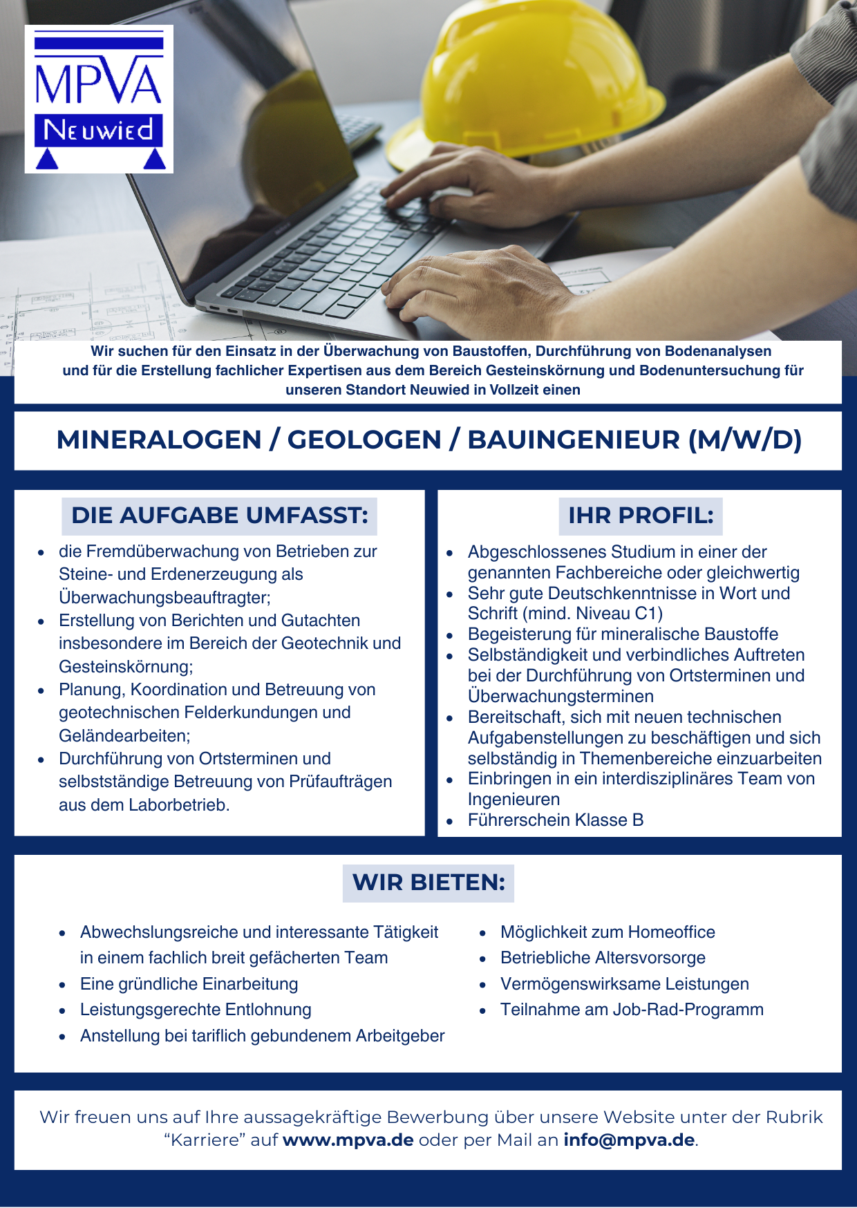 Stellenangebot Bauingenieur, Mineraloge, Geologe